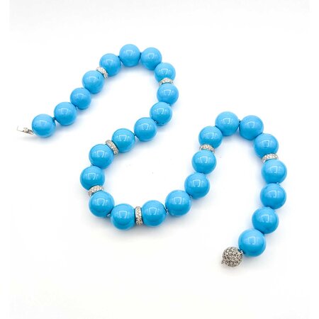 Necklace 1.50ctw Round Diamonds Strung Diamond Rondelles Turquoise Beads 18kw 17" 14mm 224032250