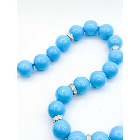 Necklace 1.50ctw Round Diamonds Strung Diamond Rondelles Turquoise Beads 18kw 17" 14mm 224032250
