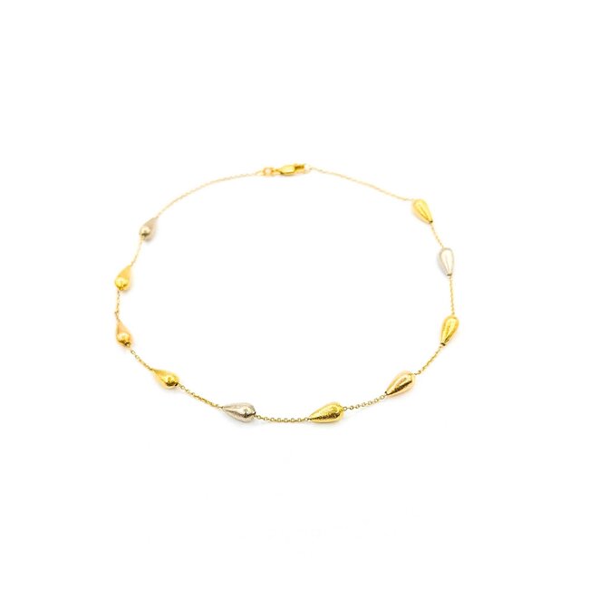 Anklet Brushed Beads 18ktri 4mm 11" 4.09g 225040114