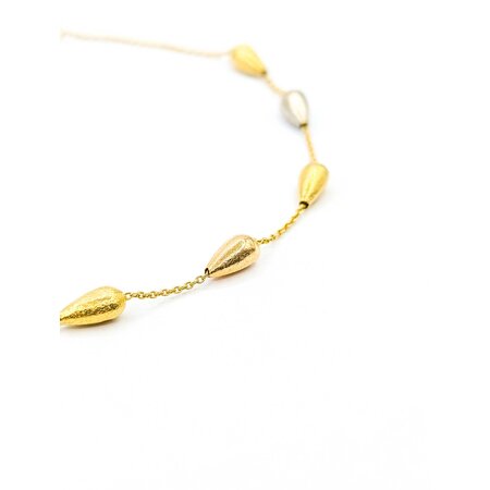 Anklet Brushed Beads 18ktri 4mm 11" 4.09g 225040114