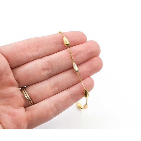 Anklet Brushed Beads 18ktri 4mm 11" 4.09g 225040114