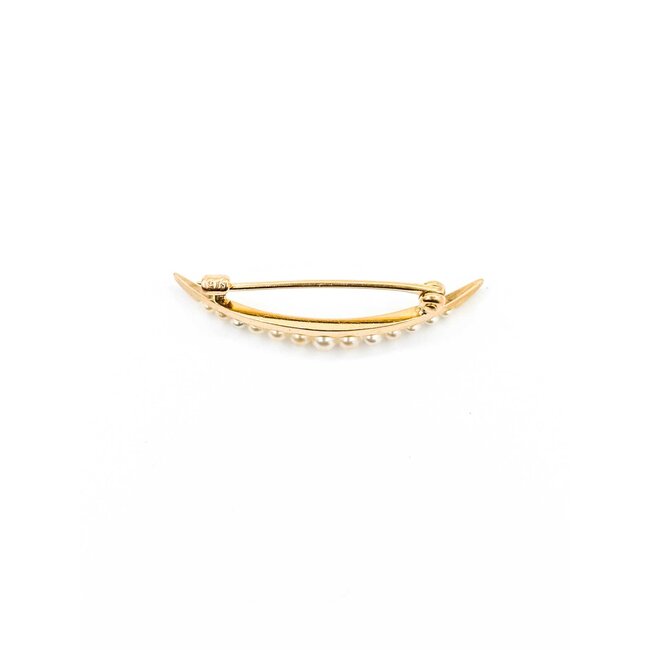 Brooch Crecent Moon Seed Pearls 14ky 33x8 1.66g 225040060