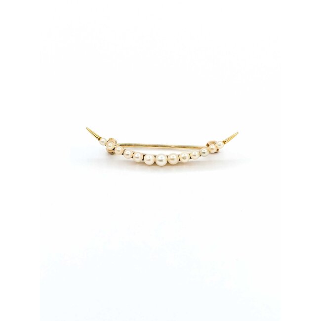 Brooch Crecent Moon Seed Pearls 14ky 33x8 1.66g 225040060