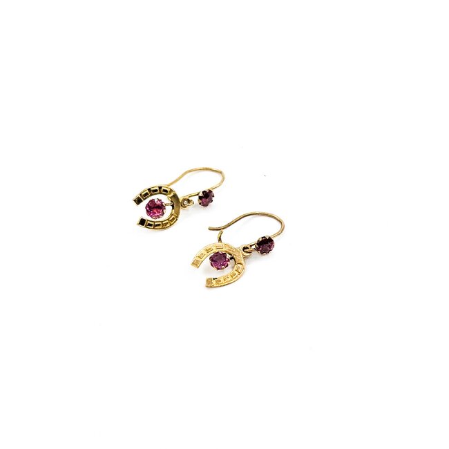Earrings Horseshoe Drop .36ctw Ruby 14ky .75x.25" .9g 225040099