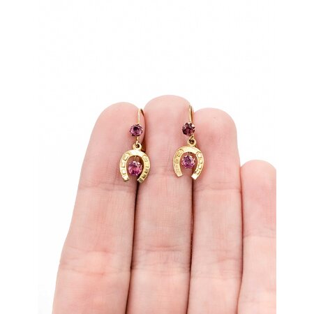 Earrings Horseshoe Drop .36ctw Ruby 14ky .75x.25" .9g 225040099