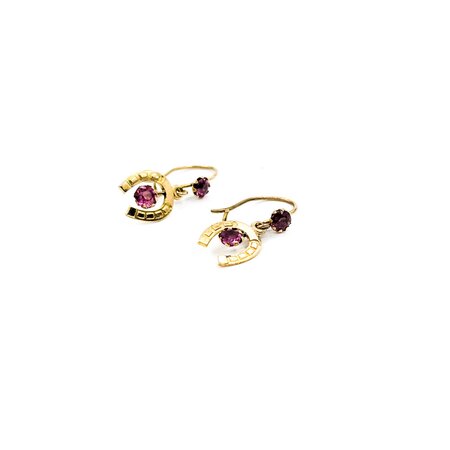 Earrings Horseshoe Drop .36ctw Ruby 14ky .75x.25" .9g 225040099
