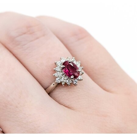 Ring Halo .31ctw Round Diamonds .72ct Ruby 900pt 10mm sz5.5 4.4g 125040062