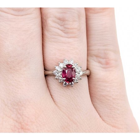 Ring Halo .31ctw Round Diamonds .72ct Ruby 900pt 10mm sz5.5 4.4g 125040062
