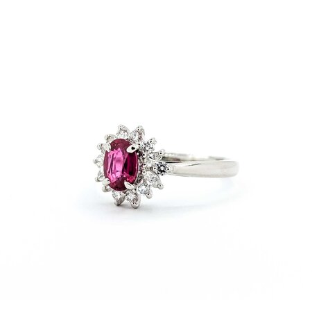Ring Halo .31ctw Round Diamonds .72ct Ruby 900pt 10mm sz5.5 4.4g 125040062