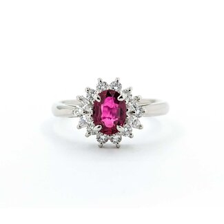 Ring Halo .31ctw Round Diamonds .72ct Ruby 900pt 10mm sz5.5 4.4g 125040062