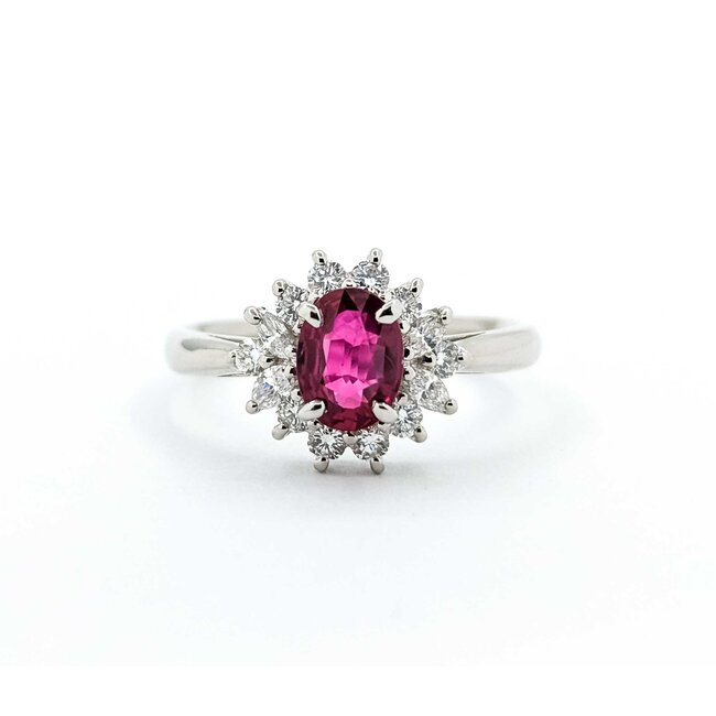 Ring Halo .31ctw Round Diamonds .72ct Ruby 900pt 10mm sz5.5 4.4g 125040062