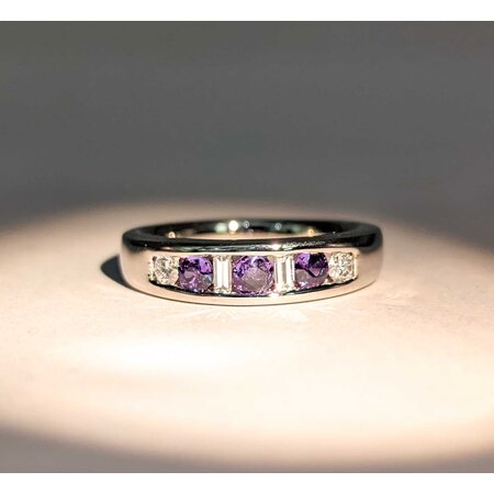 Ring Channel Set .27ctw Round & Baguette Diamonds .33ctw Color Changing Alexandrite 900pt 5mm Sz7.25 9g 125040059