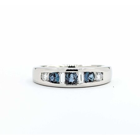 Ring Channel Set .27ctw Round & Baguette Diamonds .33ctw Color Changing Alexandrite 900pt 5mm Sz7.25 9g 125040059