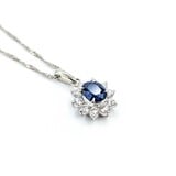  Pendant Halo .47ctw Round Diamonds .84ct Blue Sapphire 850pt 18x10mm 16" 3.5g 125040053