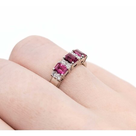 Ring 3-Stone .18ctw Round Diamonds 1.04ctw Ruby 900pt 4.6mm Sz7 5.4g 125040060