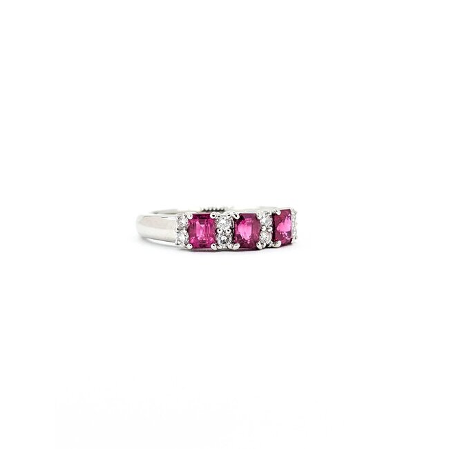 Ring 3-Stone .18ctw Round Diamonds 1.04ctw Ruby 900pt 4.6mm Sz7 5.4g 125040060