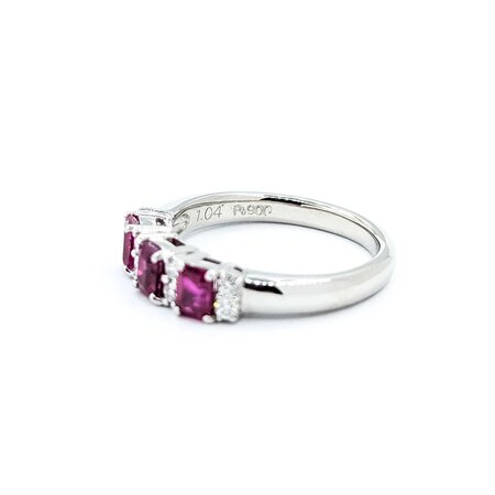 Ring 3-Stone .18ctw Round Diamonds 1.04ctw Ruby 900pt 4.6mm Sz7 5.4g 125040060