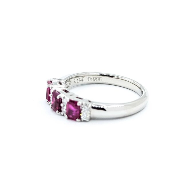 Ring 3-Stone .18ctw Round Diamonds 1.04ctw Ruby 900pt 4.6mm Sz7 5.4g 125040060