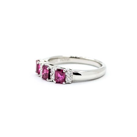 Ring 3-Stone .18ctw Round Diamonds 1.04ctw Ruby 900pt 4.6mm Sz7 5.4g 125040060