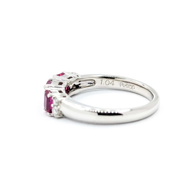 Ring 3-Stone .18ctw Round Diamonds 1.04ctw Ruby 900pt 4.6mm Sz7 5.4g 125040060