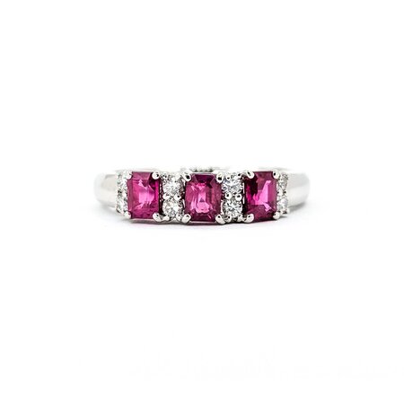 Ring 3-Stone .18ctw Round Diamonds 1.04ctw Ruby 900pt 4.6mm Sz7 5.4g 125040060