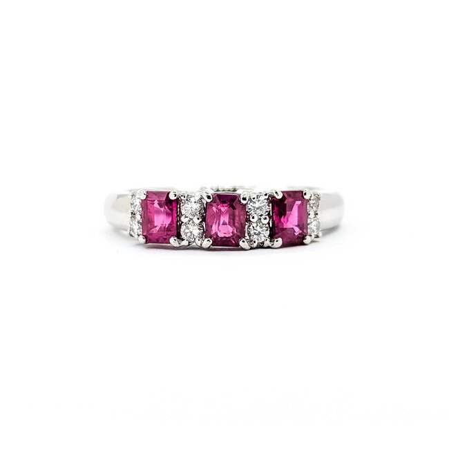 Ring 3-Stone .18ctw Round Diamonds 1.04ctw Ruby 900pt 4.6mm Sz7 5.4g 125040060