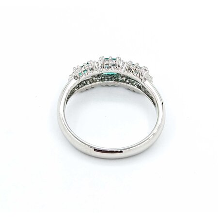 Ring 3-Stone Halo .22ctw Round Diamonds .47ctw Emerald 900pt 6.8mm Sz7 4.5g 125040058