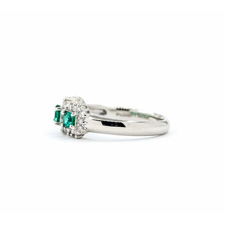 Ring 3-Stone Halo .22ctw Round Diamonds .47ctw Emerald 900pt 6.8mm Sz7 4.5g 125040058