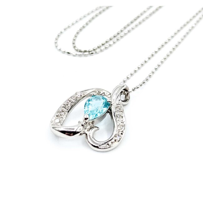 Pendant Heart .08ctw Round Diamonds .54ct Paraiba Tourmaline 850pt .6x.6" 15.5" 4.4g 125040054