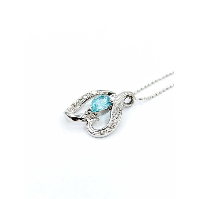 Pendant Heart .08ctw Round Diamonds .54ct Paraiba Tourmaline 850pt .6x.6" 15.5" 4.4g 125040054