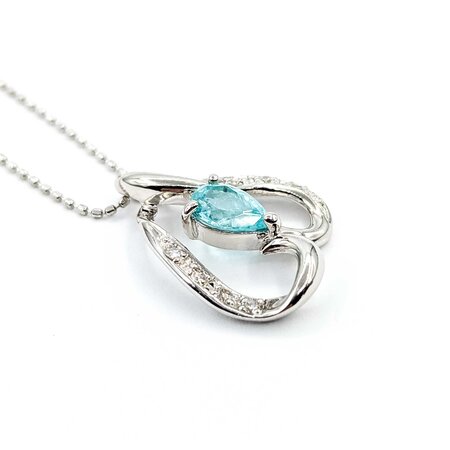 Pendant Heart .08ctw Round Diamonds .54ct Pariba Tourmaline 850pt .6x.6" 15.5" 4.4g 125040054