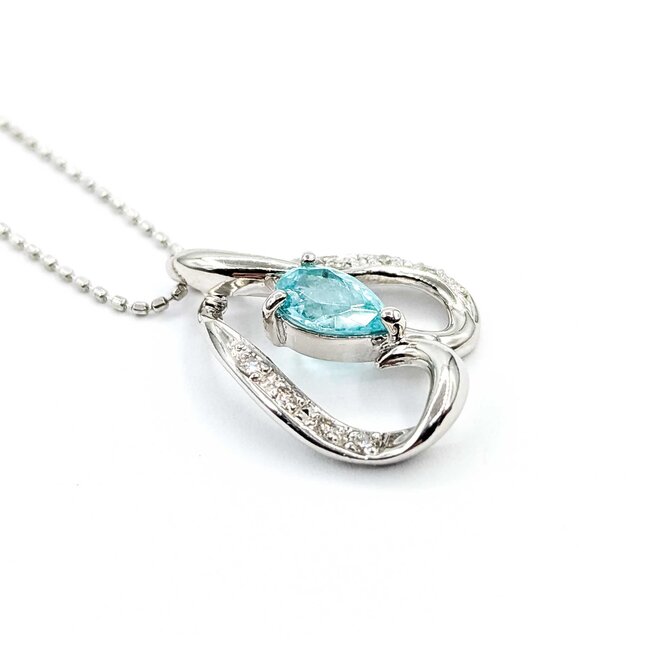 Pendant Heart .08ctw Round Diamonds .54ct Paraiba Tourmaline 850pt .6x.6" 15.5" 4.4g 125040054