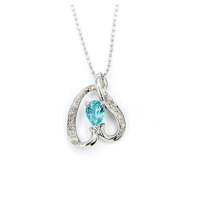 Pendant Heart .08ctw Round Diamonds .54ct Paraiba Tourmaline 850pt .6x.6" 15.5" 4.4g 125040054