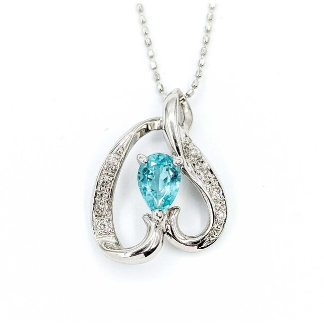 Pendant Heart .08ctw Round Diamonds .54ct Paraiba Tourmaline 850pt .6x.6" 15.5" 4.4g 125040054