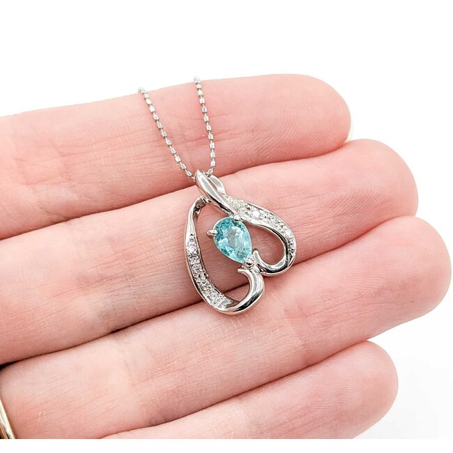 Pendant Heart .08ctw Round Diamonds .54ct Paraiba Tourmaline 850pt .6x.6" 15.5" 4.4g 125040054