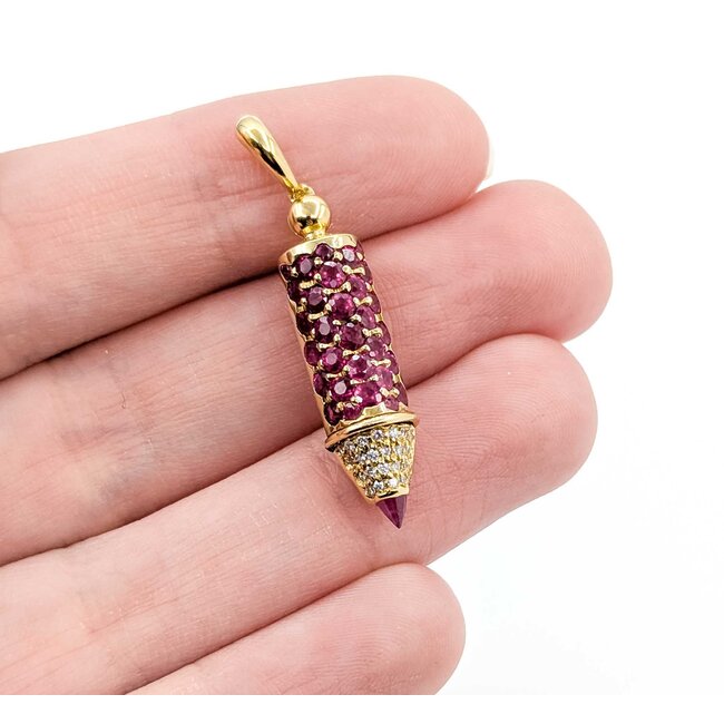 Pendant Crayon .16ctw Round Diamonds 1.75ctw Ruby 18ky .4x.25" 3.9g 125040052