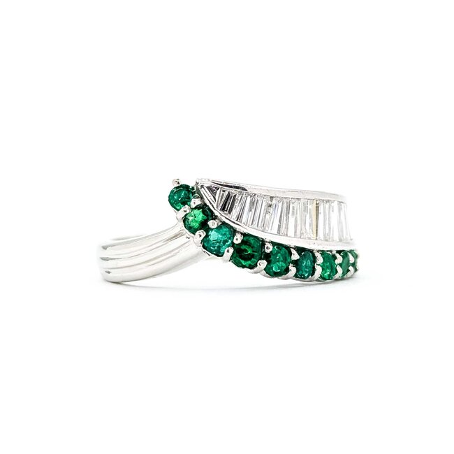 Ring Modern, Channel Set .60ctw Baguette Diamonds .43ctw Emerald 900pt 6.8mm Sz4.75 5.59g 125040033