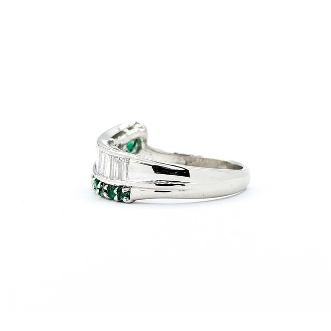 Ring Modern, Channel Set .60ctw Baguette Diamonds .43ctw Emerald 900pt 6.8mm Sz4.75 5.59g 125040033