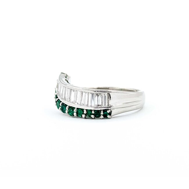 Ring Modern, Channel Set .60ctw Baguette Diamonds .43ctw Emerald 900pt 6.8mm Sz4.75 5.59g 125040033