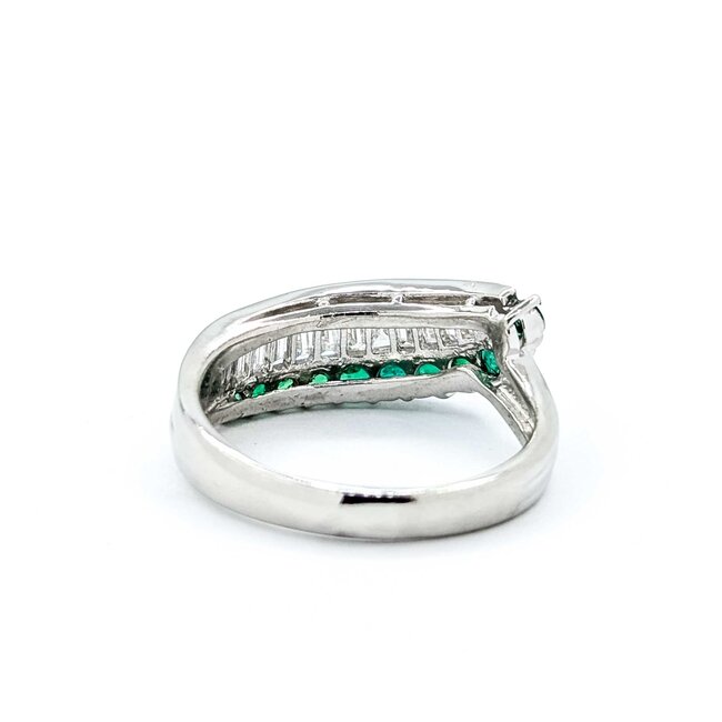 Ring Modern, Channel Set .60ctw Baguette Diamonds .43ctw Emerald 900pt 6.8mm Sz4.75 5.59g 125040033