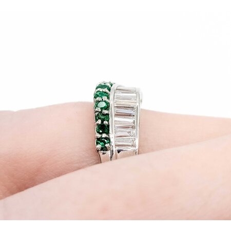 Ring Modern, Channel Set .60ctw Baguette Diamonds .43ctw Emerald 900pt 6.8mm Sz4.75 5.59g 125040033