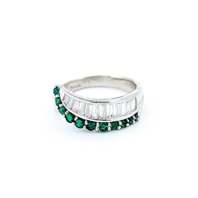 Ring Modern, Channel Set .60ctw Baguette Diamonds .43ctw Emerald 900pt 6.8mm Sz4.75 5.59g 125040033