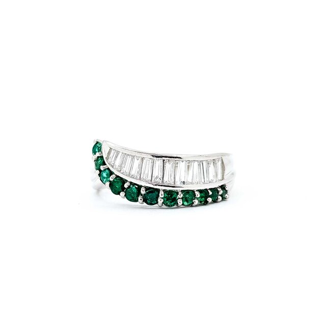 Ring Modern, Channel Set .60ctw Baguette Diamonds .43ctw Emerald 900pt 6.8mm Sz4.75 5.59g 125040033