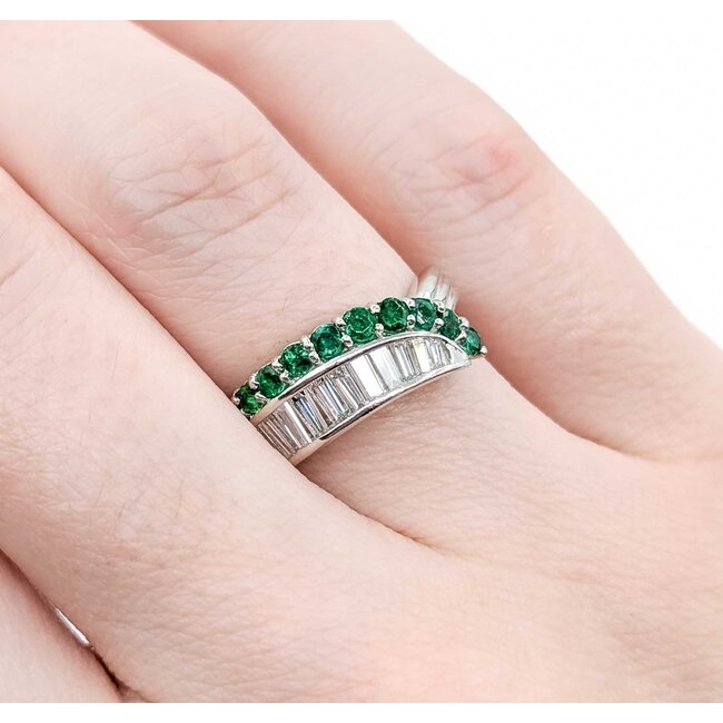 Ring Modern, Channel Set .60ctw Baguette Diamonds .43ctw Emerald 900pt 6.8mm Sz4.75 5.59g 125040033