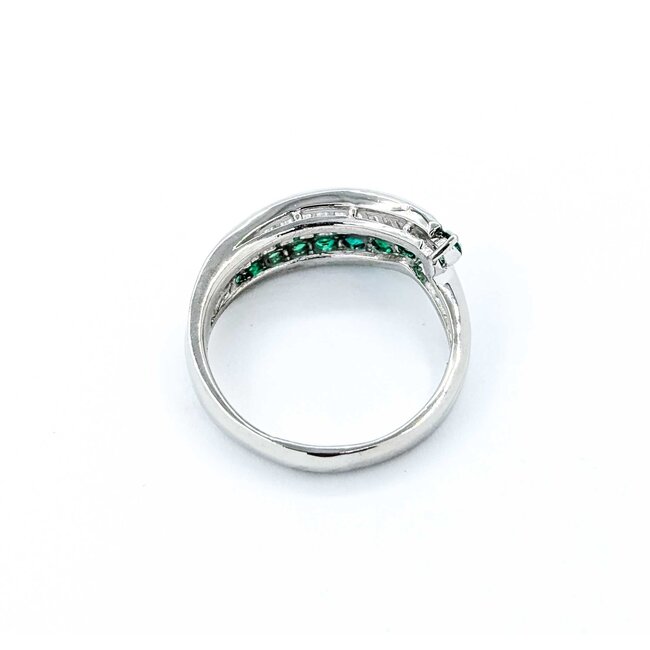 Ring Modern, Channel Set .60ctw Baguette Diamonds .43ctw Emerald 900pt 6.8mm Sz4.75 5.59g 125040033