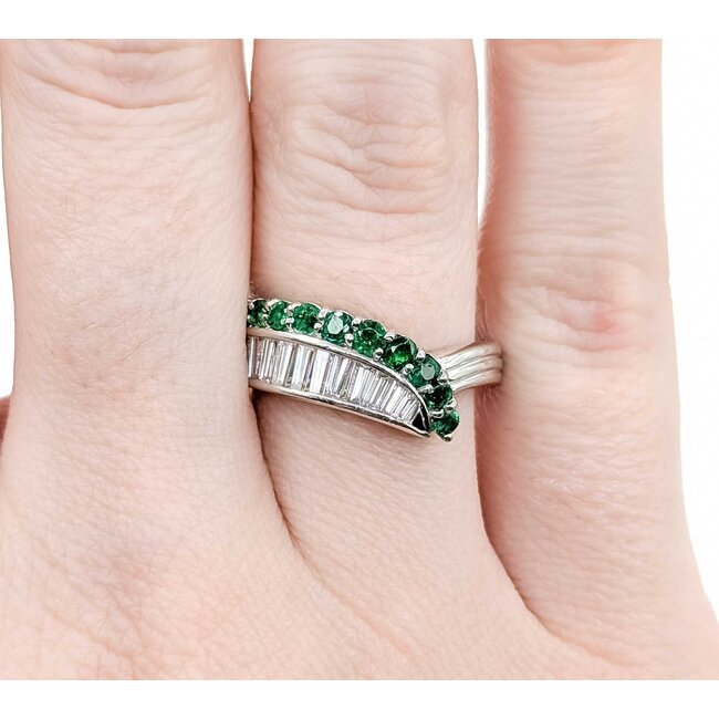 Ring Modern, Channel Set .60ctw Baguette Diamonds .43ctw Emerald 900pt 6.8mm Sz4.75 5.59g 125040033