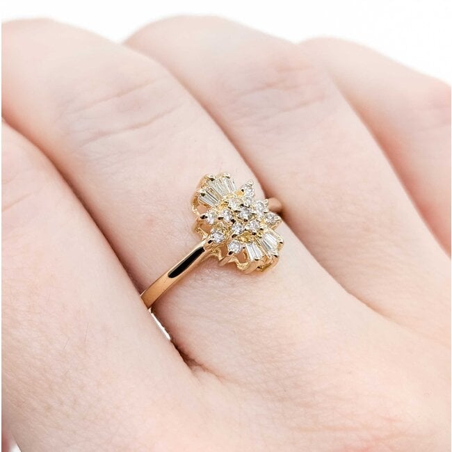 Ring Cocktail .33ctw Round/Baguette Diamonds 14ky Sz8 2.66g 225050012