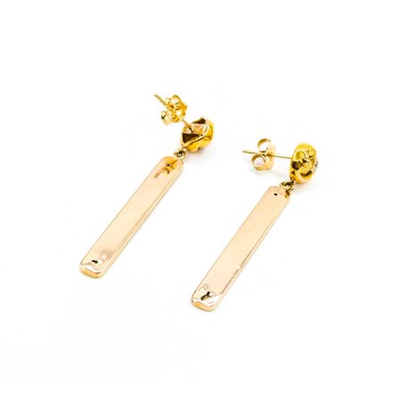 Earrings Bar Dangle .12ctw Mine Cut Diamonds 1mm Seed Pearl Blue Enamel 14ky 1.6x.15" 4.7g 225040103
