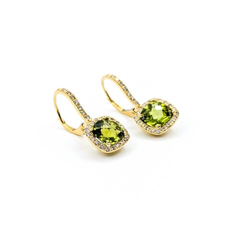 Earrings Drop Dangle .25ctw Round Diamonds 3.60ctw Peridot 18ky 23x10.5mm 4.32g 225050020