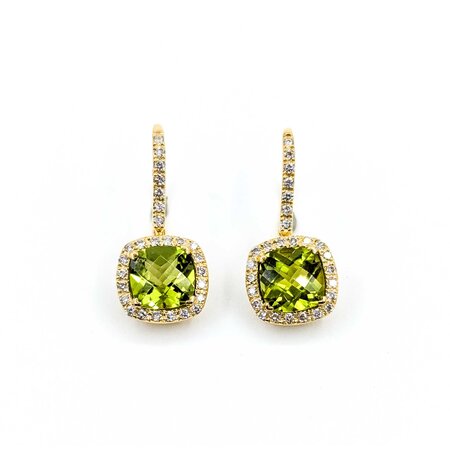 Earrings Drop Dangle .25ctw Round Diamonds 3.60ctw Peridot 18ky 23x10.5mm 4.32g 225050020